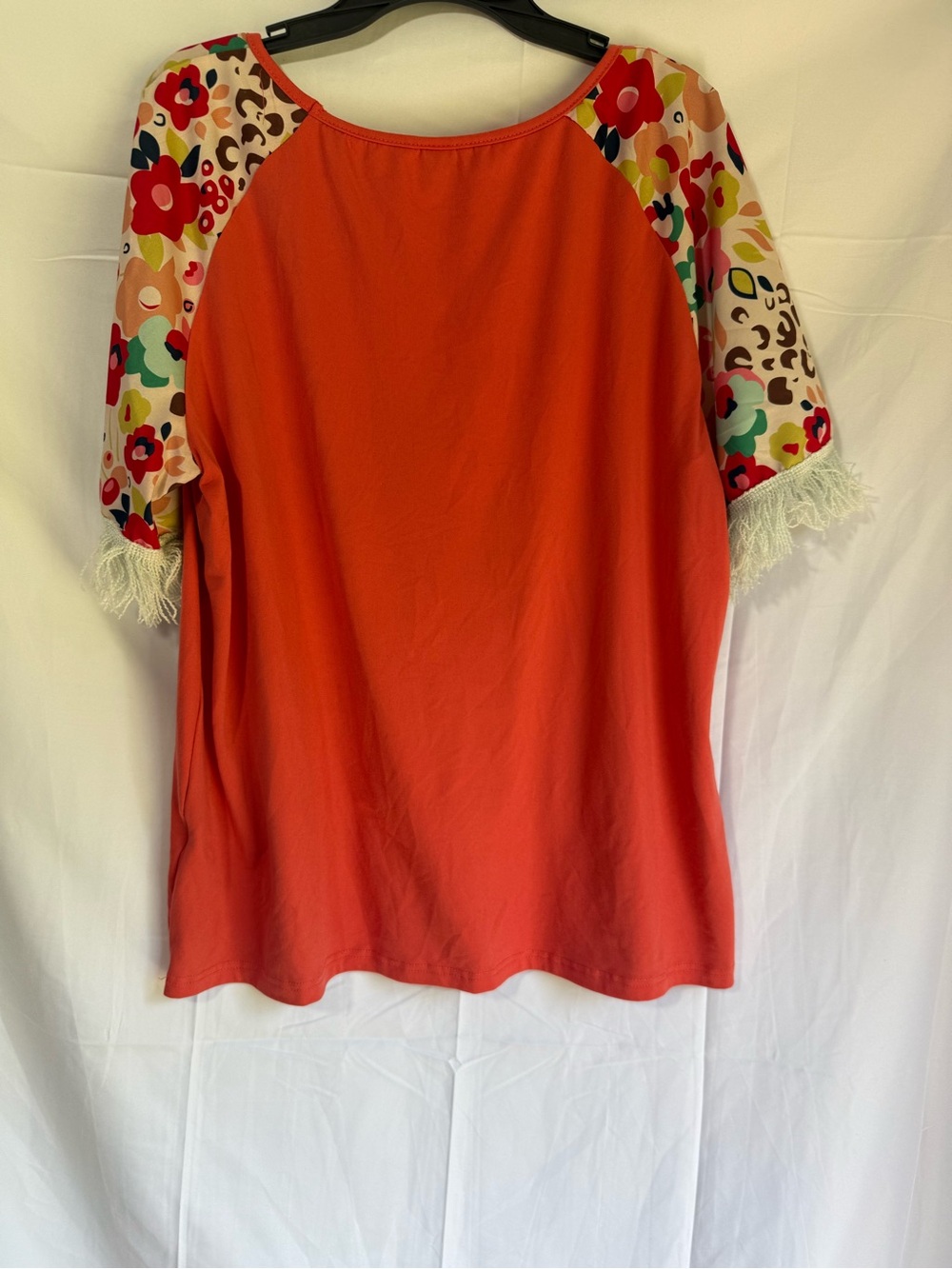 SHEIN Orange Raglan Fringe Sleeve Top with Multicolor Floral Print - Picture 2 of 2